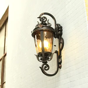 European Style Antique Pattern Aluminum Glass Wall Light Remote Control Dimmable LED Antique Vintage Garden Lighting Fixture