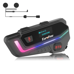 Europhone BT8 6 Riders 2000M Flip PP Plastic Full Face Motorcycle Helmet Communication System HiFi Sound RGB Lights Music