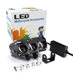 Exploradoras Para Moto Motorcycle Lighting System Mini Driving Light Triple Projector Lens Dual Color External Spotlight