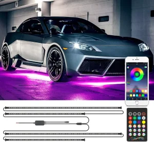 Exterior Car LED Strip Light Neon Accent Underbody Lights for SUV Multicolor BLE APP Control LED Strip Light Underglow Kit
