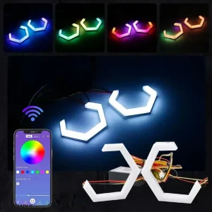 Factory Customization RGB Hexagon Angel Eyes Halo Rings Dynamic Flowing LED Headlight Decorative Lights Projector Lens 12V