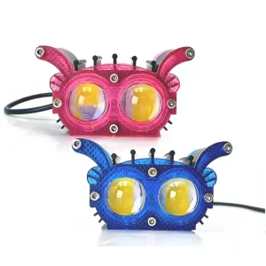 Factory Dual LED Lens Motorcycle Spotlight High Brightness Yellow Projector Spot Light with Stylish Cartoon Housing
