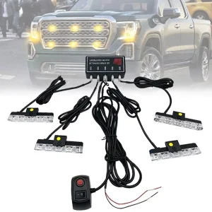 Factory New 12V 4*4 Amber ABS+LED Car Central Emergency Warning Light Strobe Flashing Grille Lights