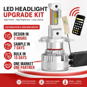 Factory Price Custom B2B LED Car Headlight Bulbs G18W H4 H7 H11 9005 9006 with APP Tuning for Lighting Color and Brightness