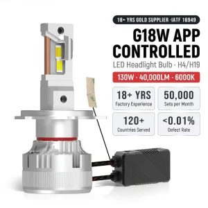 Factory Price Custom B2B LED Car Headlight Bulbs G18W H4 H7 H8 9005 9006 with APP Tuning for Lighting Color and Brightness