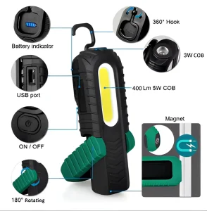 Factory Price Multi Function Waterproof Rechargeable COB Magnetic LED Work Lamp with Hook for Car Repair and Garden Inspection