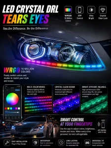 Factory Tears Eyes Crystal Daytime Running Light DRL WRGB LED DRL White Yellow WRGB LED Strip Headlight Upgrade
