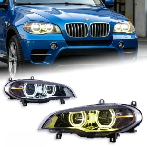 Fit for BMW X5 E70 08 13 New Style Two Color Angel Eyes LED Headlight Assembly Daytime Running Light Headlights Auto Accessories
