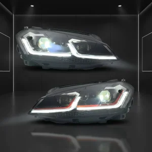 Fits 13-20 Golf 7 MK7 LED Headlight Tuning Scheinwerfer R Line Silver Trim Retrofit Kit Flowing Signal E Mark Certified