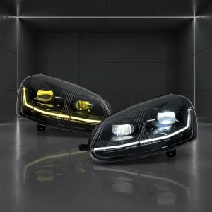 Fits VW Golf 5 MK5 LED Headlight Assembly Golden Eye Dual color Sequential Signal Startup Animation Plug Play IP68 6000LM