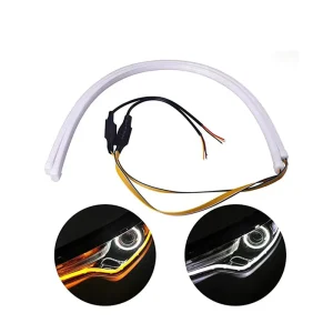 Flexible Car LED Strip Light 2 PCS 17.7in LED Headlight Strip Tube Light Daytime Running Light Bar White Amber