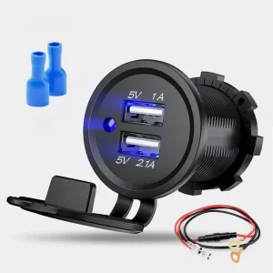 Flush Mount Truck USB Outlet 3.1A Blue LED with Single Waterproof Lid 12V 24V for Semi Coach Bus Fleet Sleeper