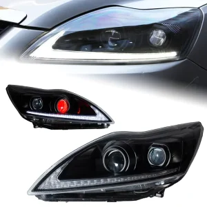 Focus 12V 45W LED Headlight Assembly Replacement Devil Eye Lens Daytime Running Water Flow Turn Signals 100 000 Lumens