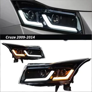 For 09-14 Chevrolet Cruze Headlight Assembly Modification LED Dual U Daytime Running Lights Lens 12V 60W