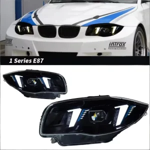 For 1 Series E87 Headlight Assembly 12V 04 11 Model Modification Fangs Two Color Daytime Running Light Lens LED