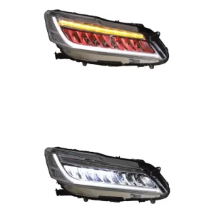For 16 17 9.5 Generation Accord Headlight Assembly Modified LED Light Guide Daytime Running Light Water Turn Signal 12V New 70W