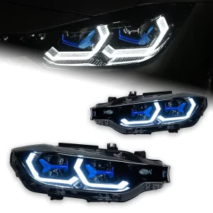 For 3 Series F30 Modified Blue Spoon Style LED 12V Dual Beam Projector Headlight Assembly Flowing Turn Signals