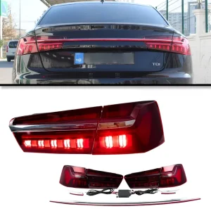 For Audi A6 C7 Full LED Taillight Assembly C8 Style Upgrade Sequential Turn Signal Dynamic Running Light 12V