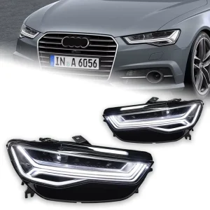 For Audi A6 C7 Model 12V Headlight Upgrade Assembly with Flowing LED Daytime Running Lights & Turn Signals