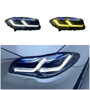 For BMW 5 Series F10 F18 Headlight Assembly Upgrade G38 Thunder M5 Style Old to New Blue DRL LED Projector