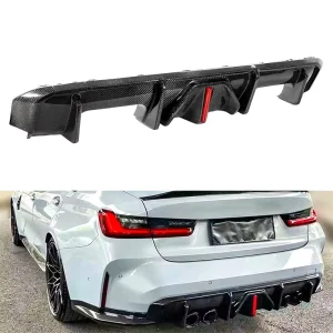 For BMW G80 G81 M3 G82 G83 M4 Competition CS Dry Carbon BC Style Rear Lower Bumper Lip Diffuser with LED Brake Light