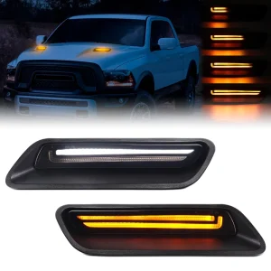 For Dodge Ram 1500 Classic Amber Dynamic White DRL Turn Signal Lamp Hood Vent Bezel Scoop LED Signal Indicator Lights