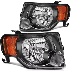 For Ford Escape Headlights Assembly Pair Black Housing Replacement