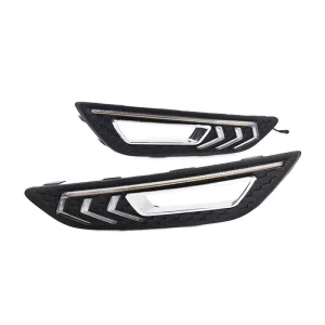 For Ford Focus 3 Mk3 LED DRL Daytime Running Lights Daylight with Yellow signal Fog Lamp