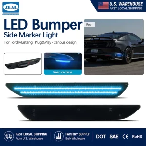 For Ford Mustang Up Ice Blue LED Rear Bumper Side Marker Light Smoked Lens US Warehouse Ready Stock