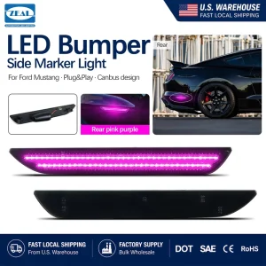 For Ford Mustang Up Purple Pink LED Rear Bumper Side Marker Light Smoked Lens US Warehouse Ready Stock