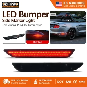 For Ford Mustang Up Red LED Rear Bumper Side Marker Light Smoked Lens US Warehouse Ready Stock
