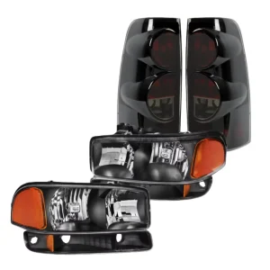 For GMC Sierra Yukon XL Headlights Assembly Black Bumper Headlamps Head Lamp Tail Lamp Set GM2502188