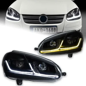 For Golf 5 Headlight Assembly Upgrade High 75 Dual Color Daytime Running Lights LED Projector 12V Turn Signals