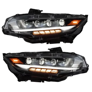 For Honda Civic 10th Gen RS Style Full LED 4 Lens Quad Projector Dynamic Sequential Turn DRL Black Headlight Assembly
