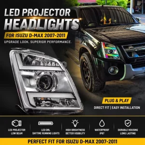 For Isuzu D Max Custom Headlight Assembly Bi LED Projectors Lens with WRGB DRL Daytime Running Lights by App Control
