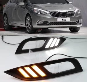 For Kia K3 Cerato LED Daytime Running Lights DRL Fog Lamp Cover with Yellow Turning Signal Lamp