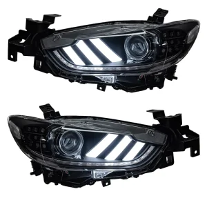 For Mazda 6 Atenza Mustang Style Sequential Turn Signal LED DRL Dual Bi-LED Projector Lens Black Headlight