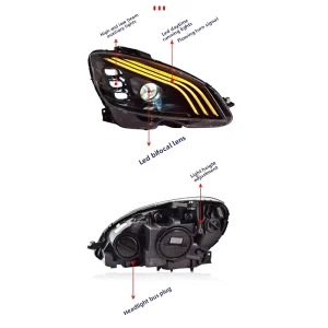 For Mercedes-Benz C-Class W204 Headlight Assembly Upgrade Maybach-Style LED Projector Headlights Daytime Running Lights 12V