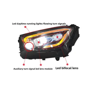 For Mercedes Benz GLC Class Headlight Assembly Upgrade 45W 12V LED Bi Beam Projector Retrofit Daytime Running Lights