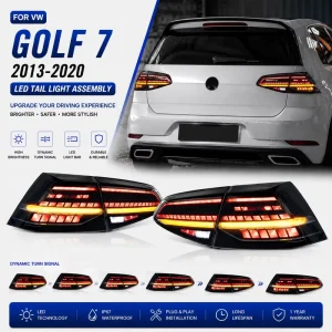 For VW Golf 7 MK7 Tail Light Assembly Upgrade MK7.5 Style LED Sequential Turn Signal Dynamic Animation Plug and Play