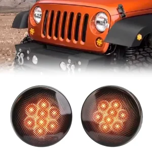 For Wrangler JK JKU Models Front Turn Signal Light Smoke Lens Amber LED Front Grille Parking Light