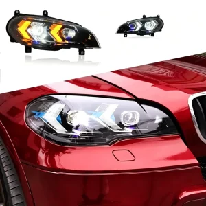 For X5 E70 07 13 Headlight Assembly Retrofit Upgrade to LED Headlights with Dual Lenses 12V 6000K