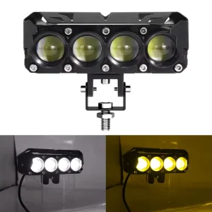 Four Lens LED Headlights White and Yellow for Motorcycle Truck and Electric Vehicle Driving
