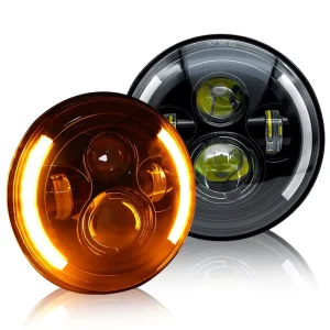 Front 7inch Aluminum Headlights 4bead Angel Eyes Dual beam White Yellow Projector Automotive Led Conversion