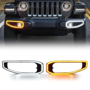 Front Fog Lights Cover Trim LED DRL with Turn Signal Light for Jeep Wrangler JL Gladiator JT