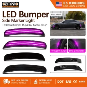 Front Rear LED Side Marker Turn Signal Light for Dodge Charger Purple Pink Light US Warehouse Stock