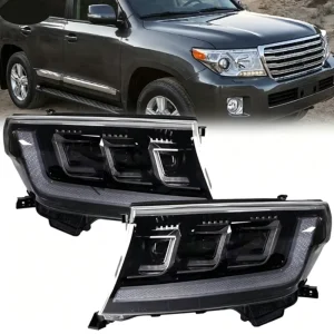 Full LED Headlights Front Tuning Lamp with 3 Lens LED Front Lamps Sequential Turn Signal for LC100