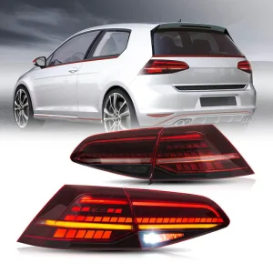 Full LED Tail Light Assembly VW Golf MK7 MK7.5 Dynamic Sequential Turn Signal Red Lens Universal Fitment