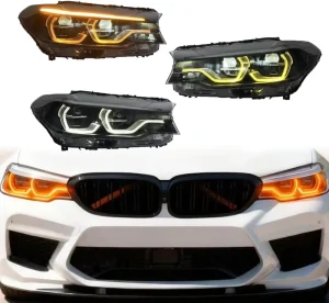 G30 Headlights 5 Series M5 Triple Color Pre-LCI Upgrade White Yellow Amber DRLs LED DRL Style Play Headlamps for BMW