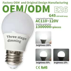 G45 Bulb LED Bulb E26 AC110~120V Three Stage Dimming White Plastic Lampshade Color Rendering Index Ra80 Energy saving Bulb